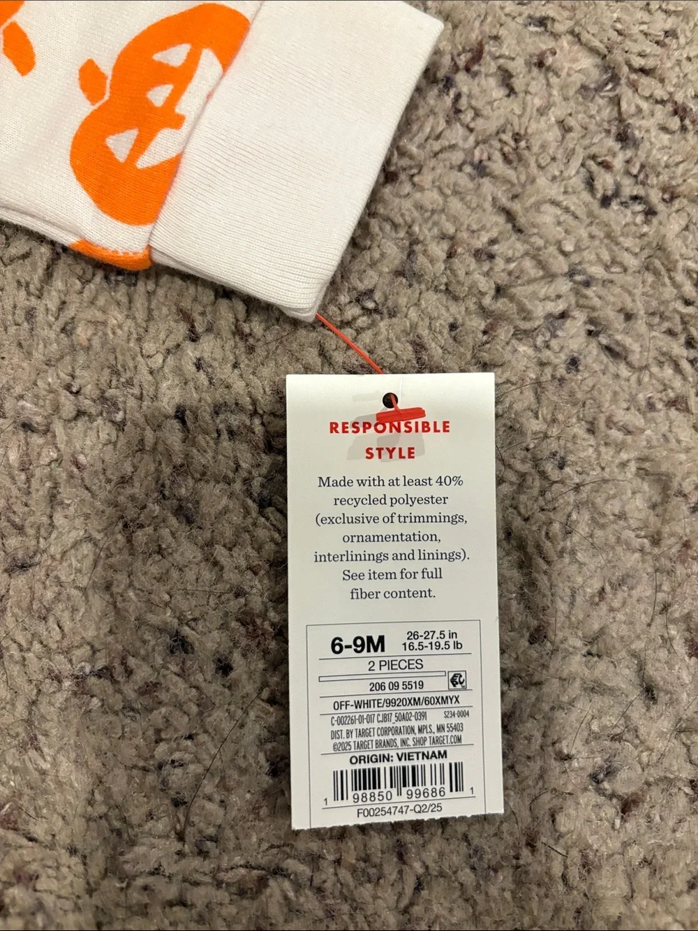 Target Cream and Orange Pumpkin Print Kids Halloween Two-Piece Outfit - Picture 2 of 4